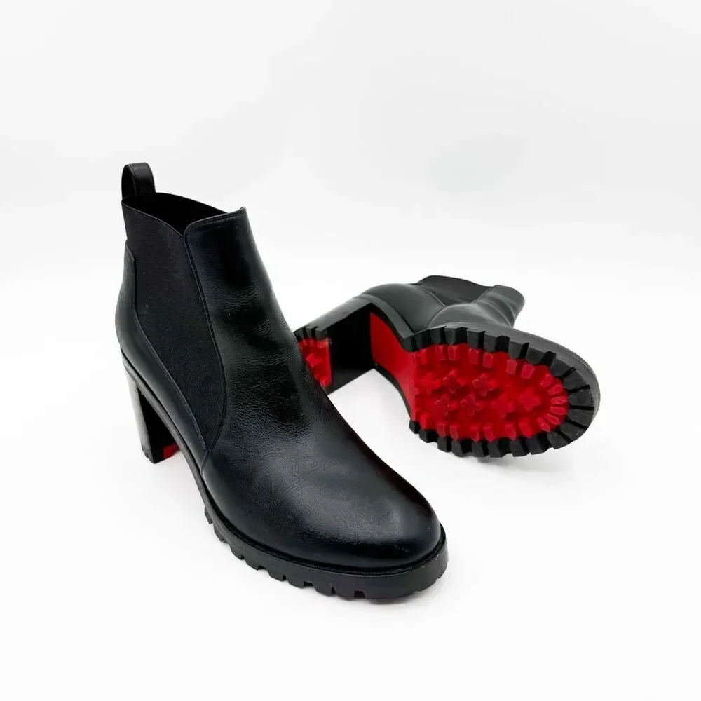 Christian Louboutin Marchacroche Leather Chelsea Boots Lug Sole EU 38.5 US 8.5